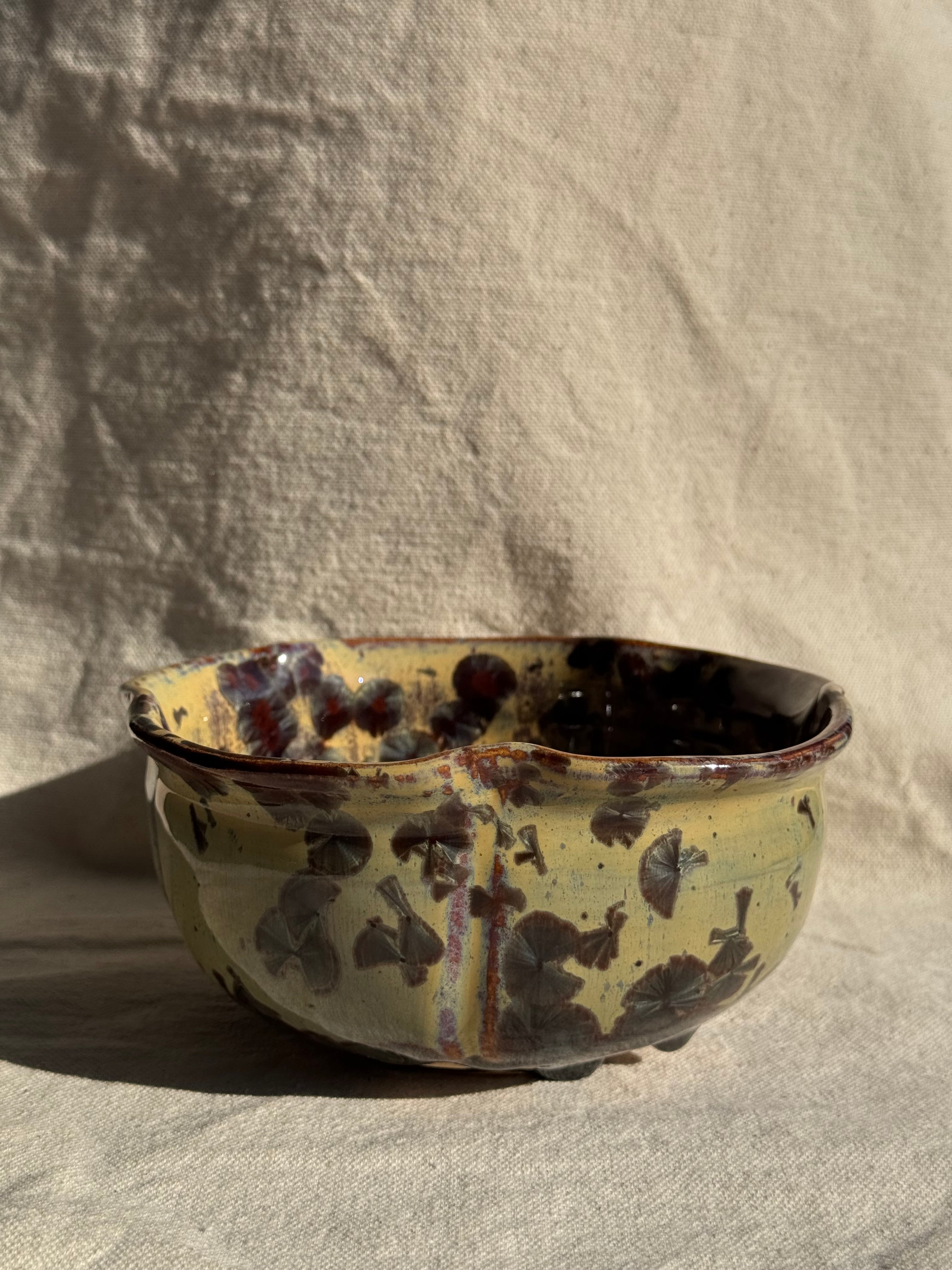 Matcha Bowl Floral Yellow Glaze