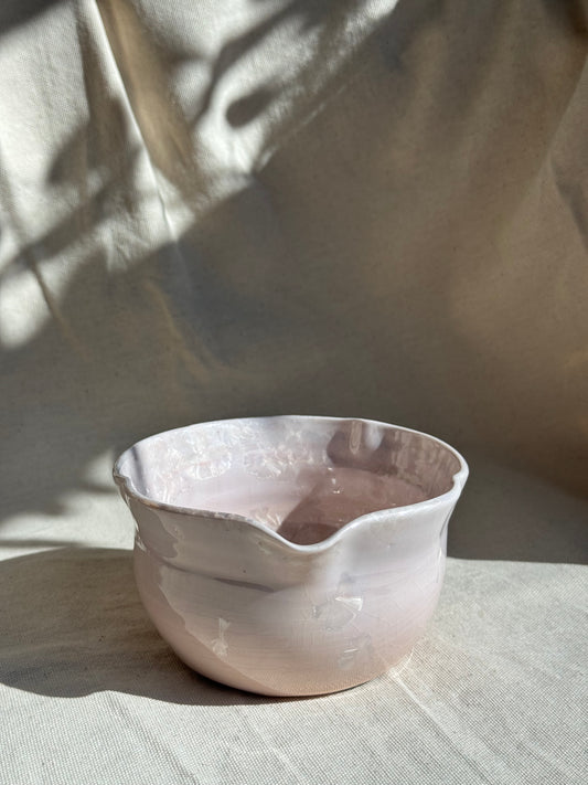 MATCHA BOWL FLORAL WHITE PINK MARBLE GLAZE KATAKUCHI 🌸