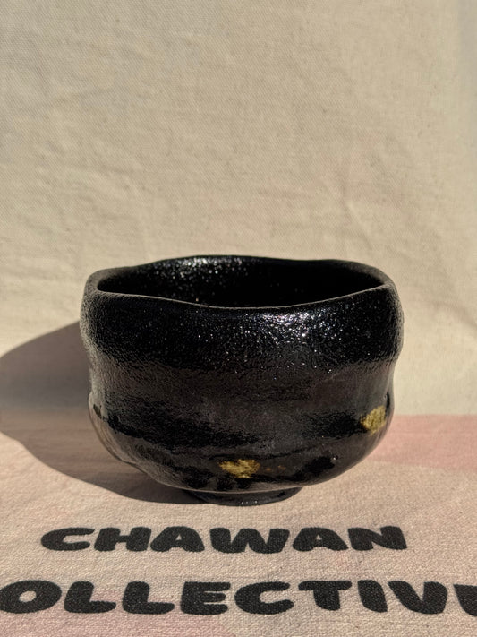 MATCHA TEA BOWL KURO RAKU GOLD GLAZE 🌸