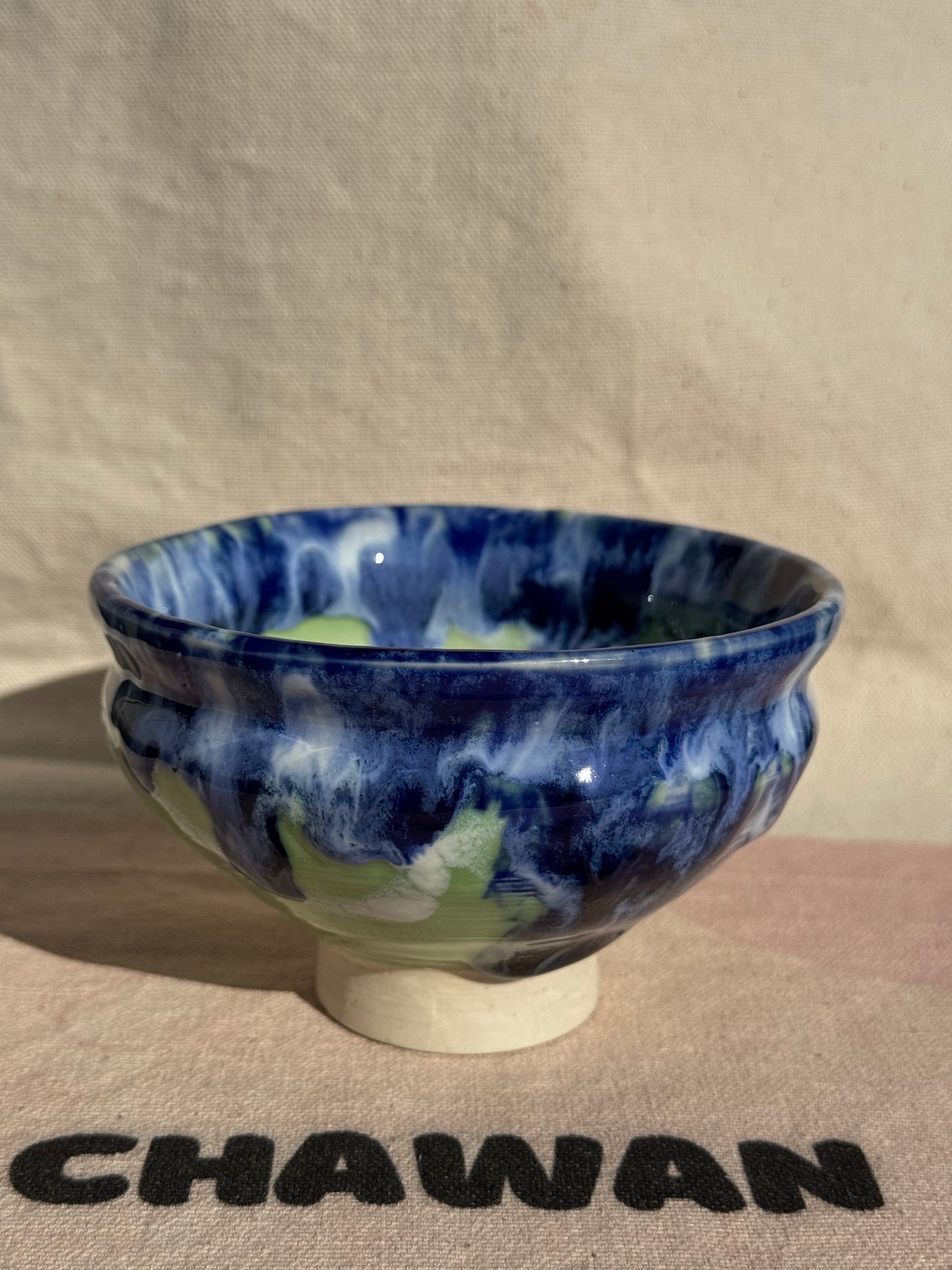 TEA BOWL GREEN DRIPPING BLUE GLAZE 🌸