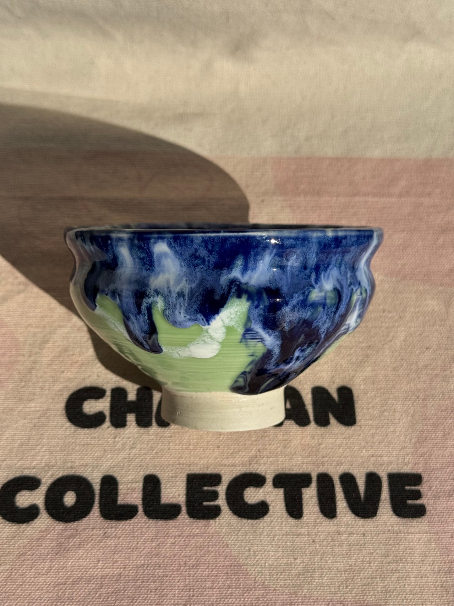 TEA BOWL GREEN DRIPPING BLUE GLAZE 🌸