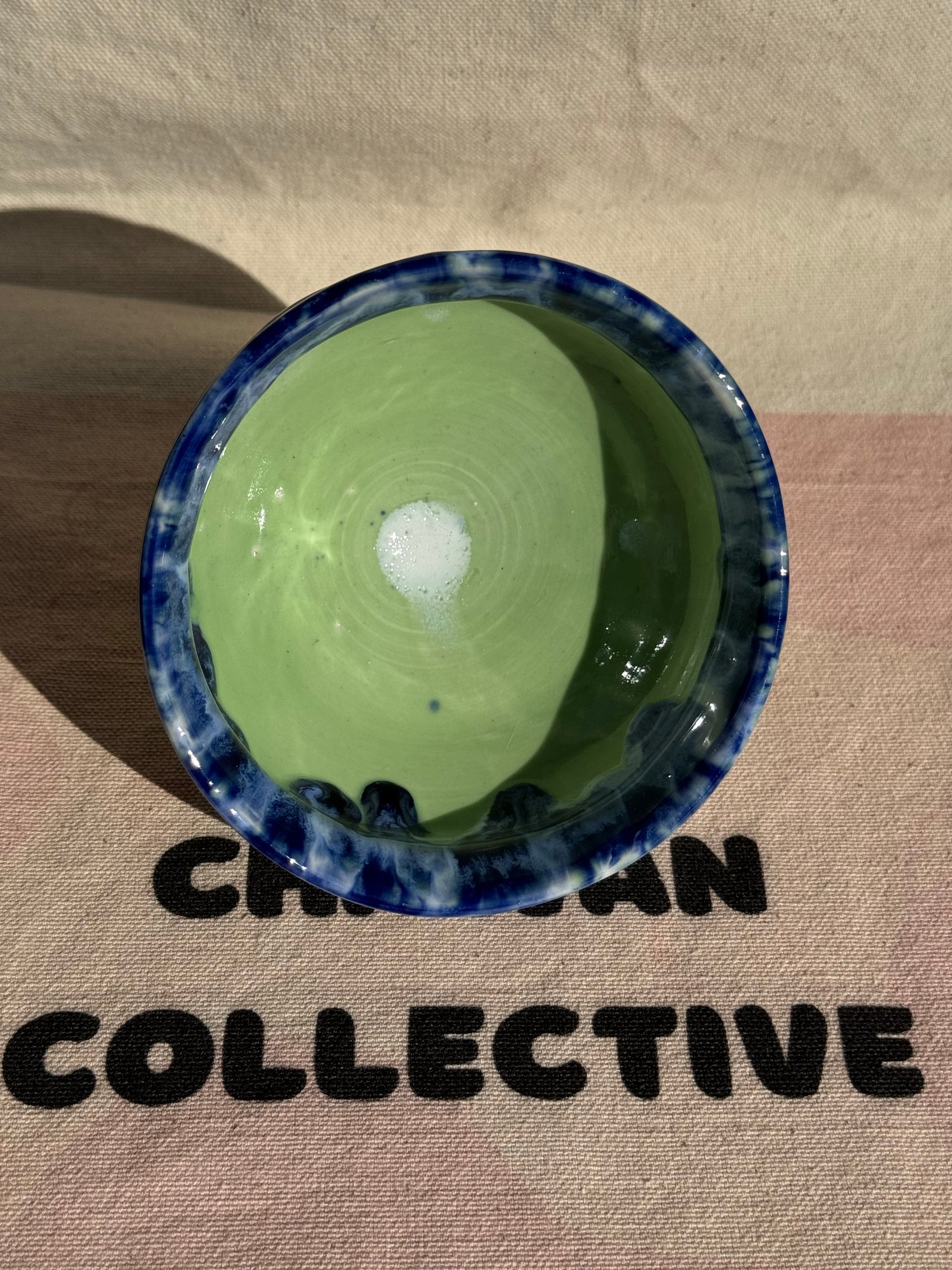 TEA BOWL GREEN DRIPPING BLUE GLAZE 🌸