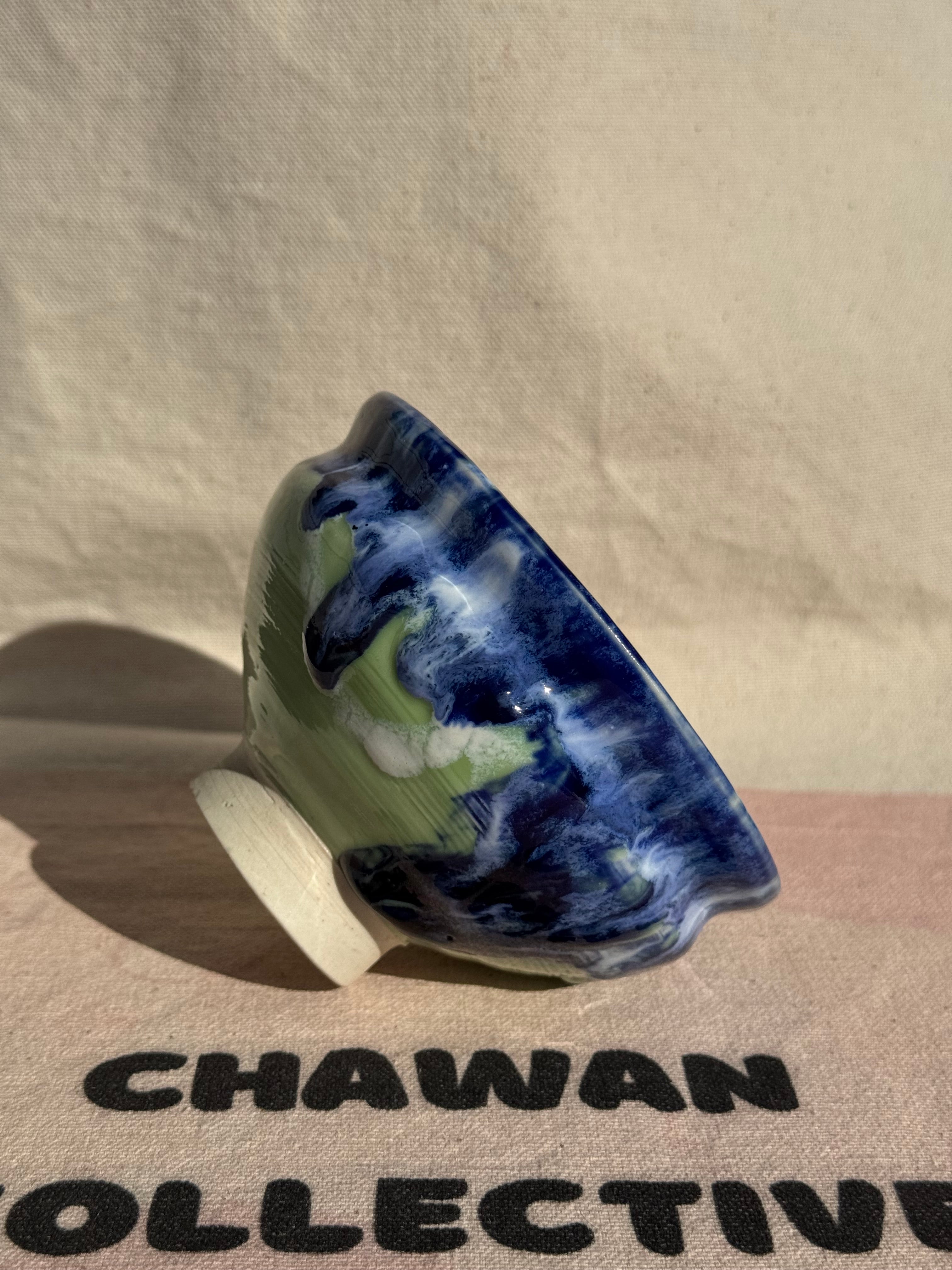 Tea Bowl Dripping Blue Glaze - Thumbnail 4