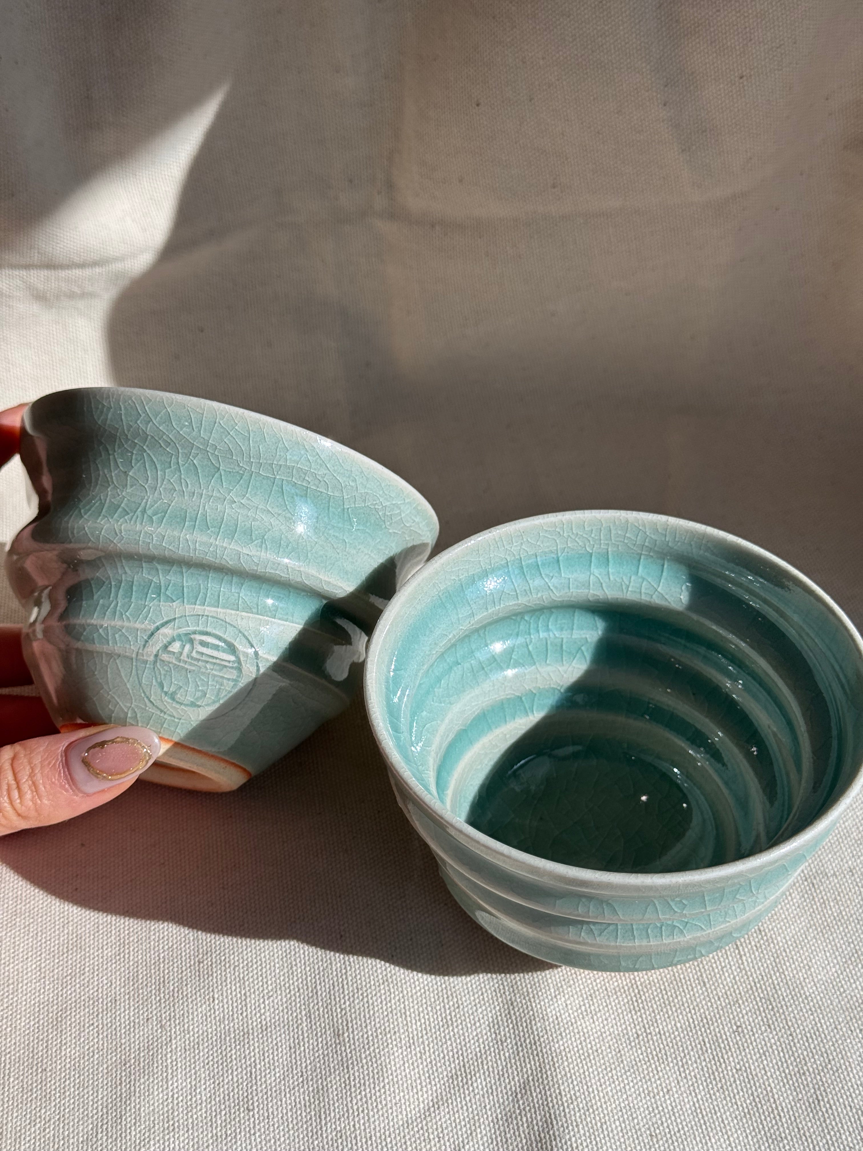 NINSHU CELADON BLUE GLAZE TEA CUPS SET - Thumbnail 5