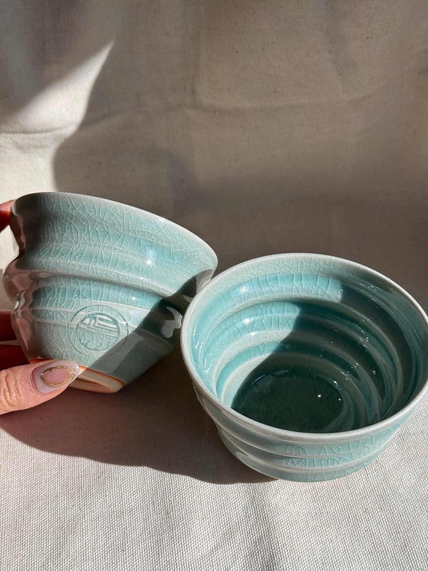 NINSHU CELADON BLUE GLAZE TEA CUPS SET 🌸