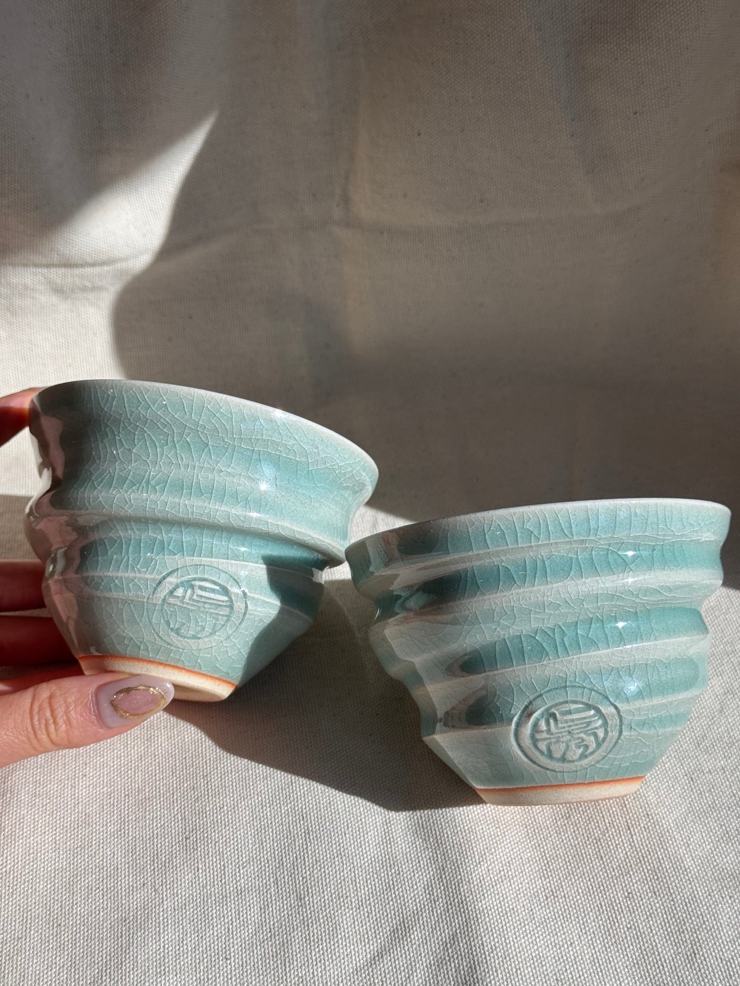 NINSHU CELADON BLUE GLAZE TEA CUPS SET 🌸