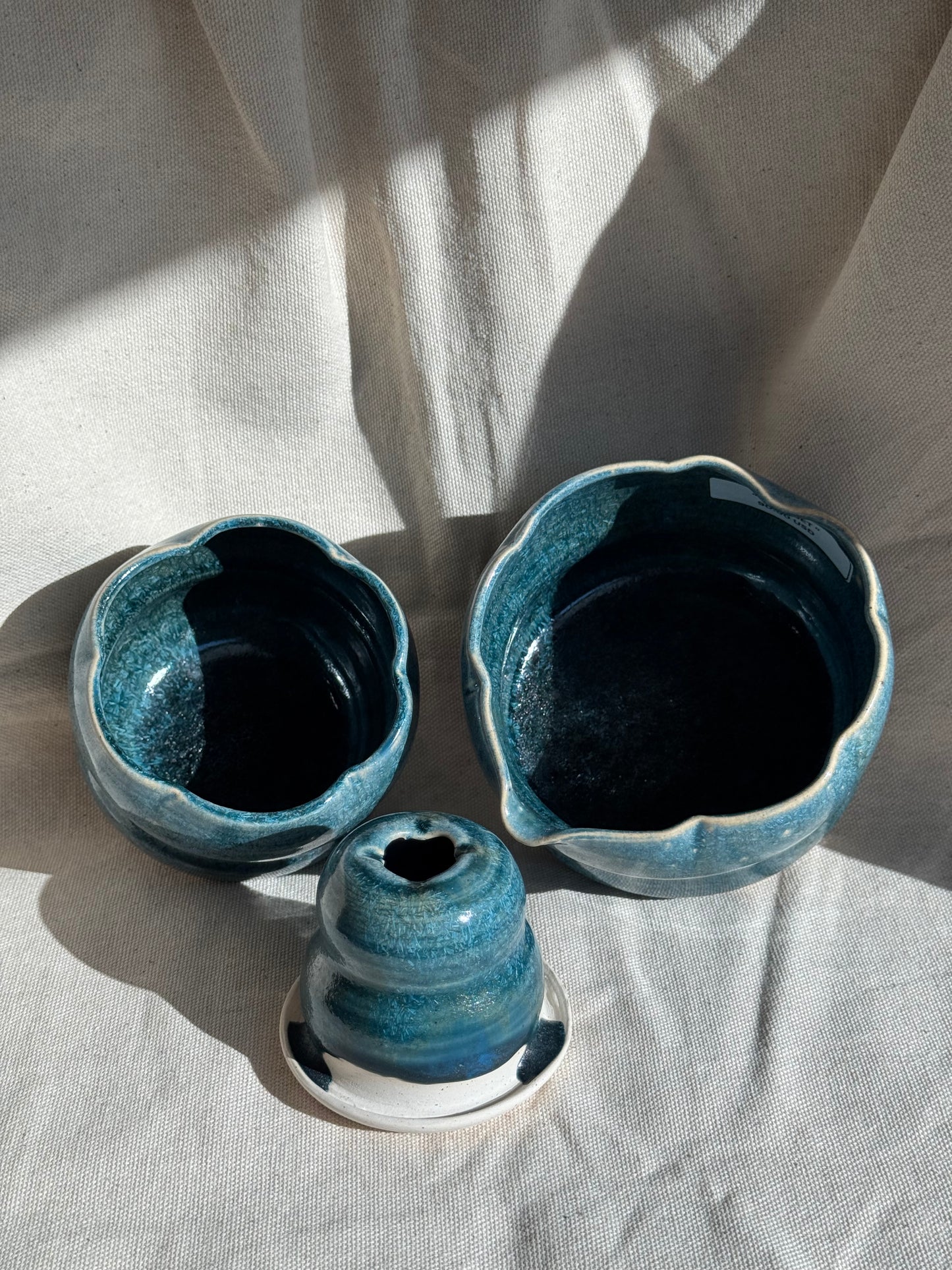 MATCHA BOWL FLORAL BLUE GLAZE 3 PCS SET 🌸