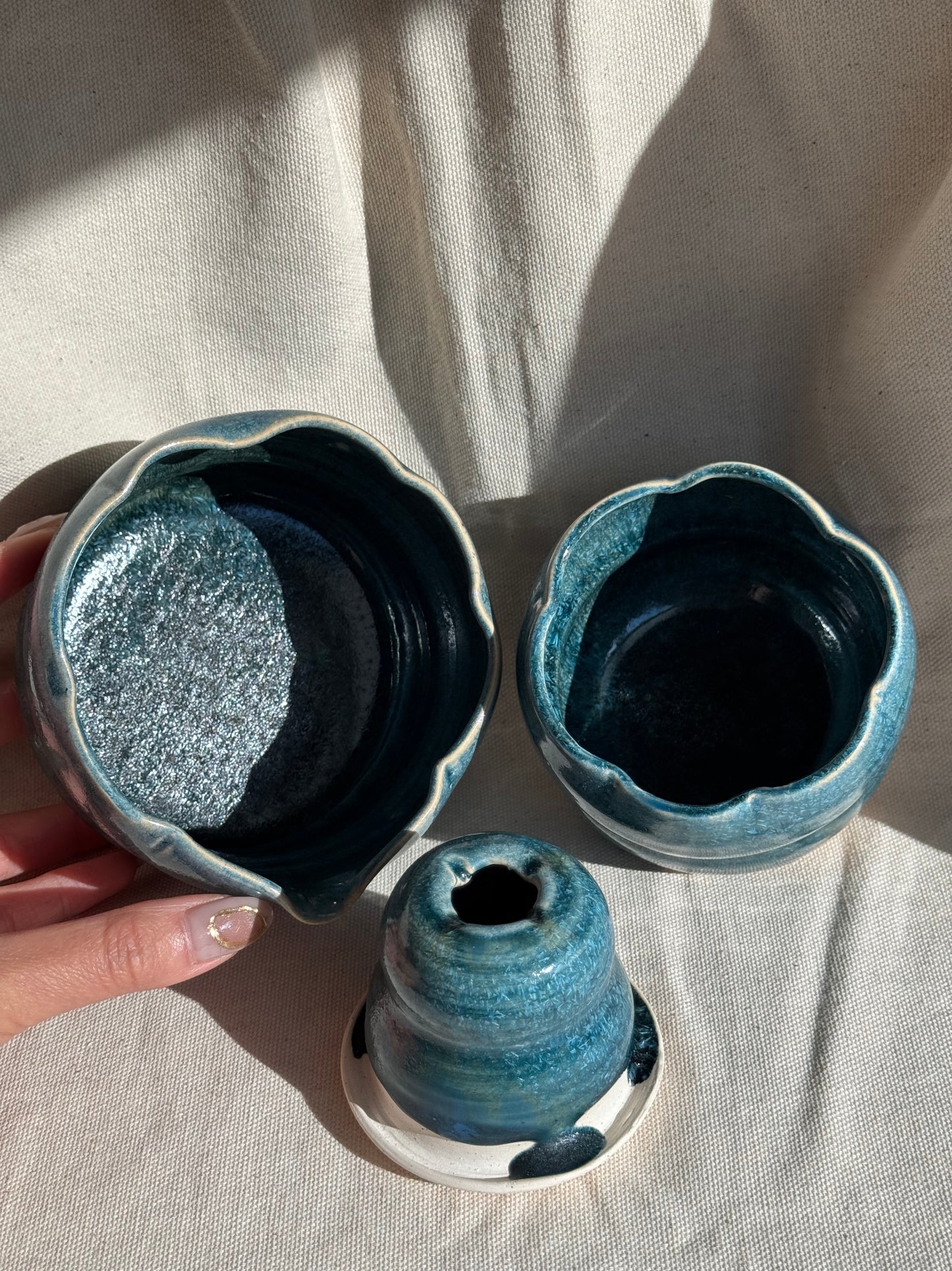 MATCHA BOWL FLORAL BLUE GLAZE 3 PCS SET 🌸