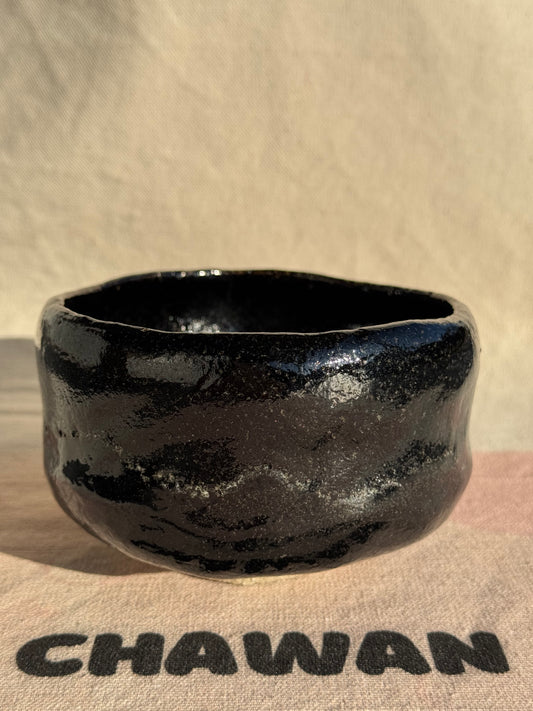 MATCHA TEA BOWL KURO RAKU WHITE LINE 🌸
