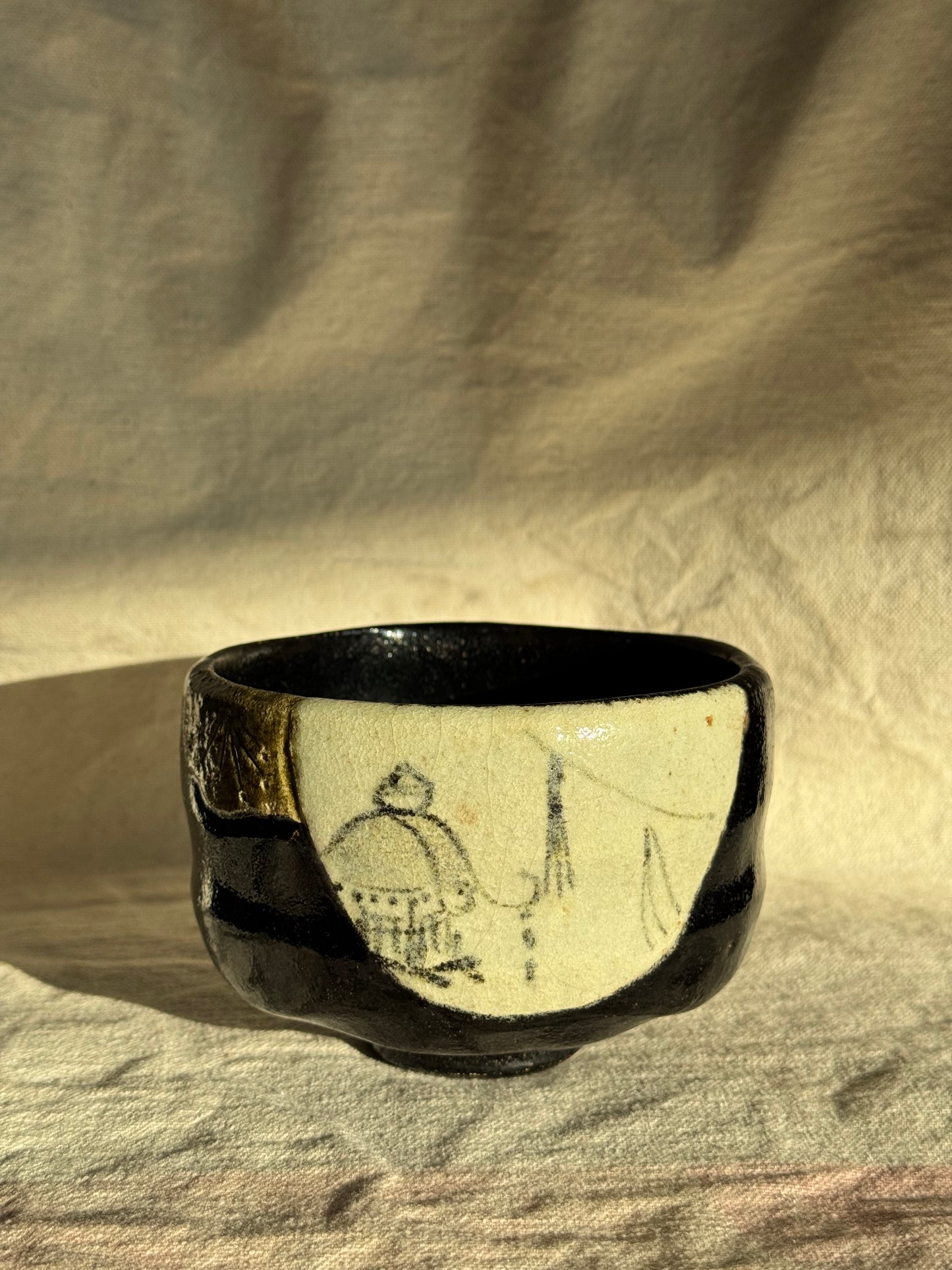 MATCHA BOWL KURO RAKU HAND PAINTED WHITE GLAZE🌸