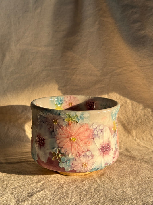 MATCHA BOWL SETO YAKI COLORFUL FLOWERS 🌸