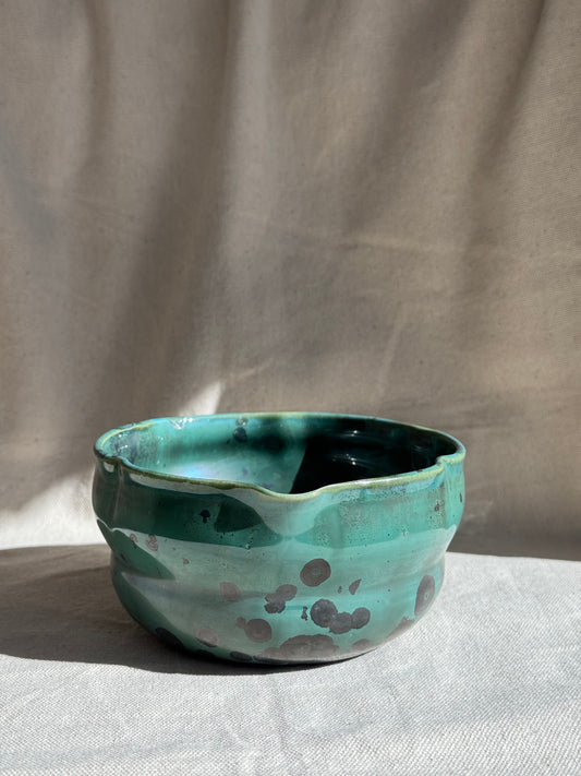 MATCHA BOWL FLORAL MATTE GREEN GLAZE KATAKUCHI 🌸