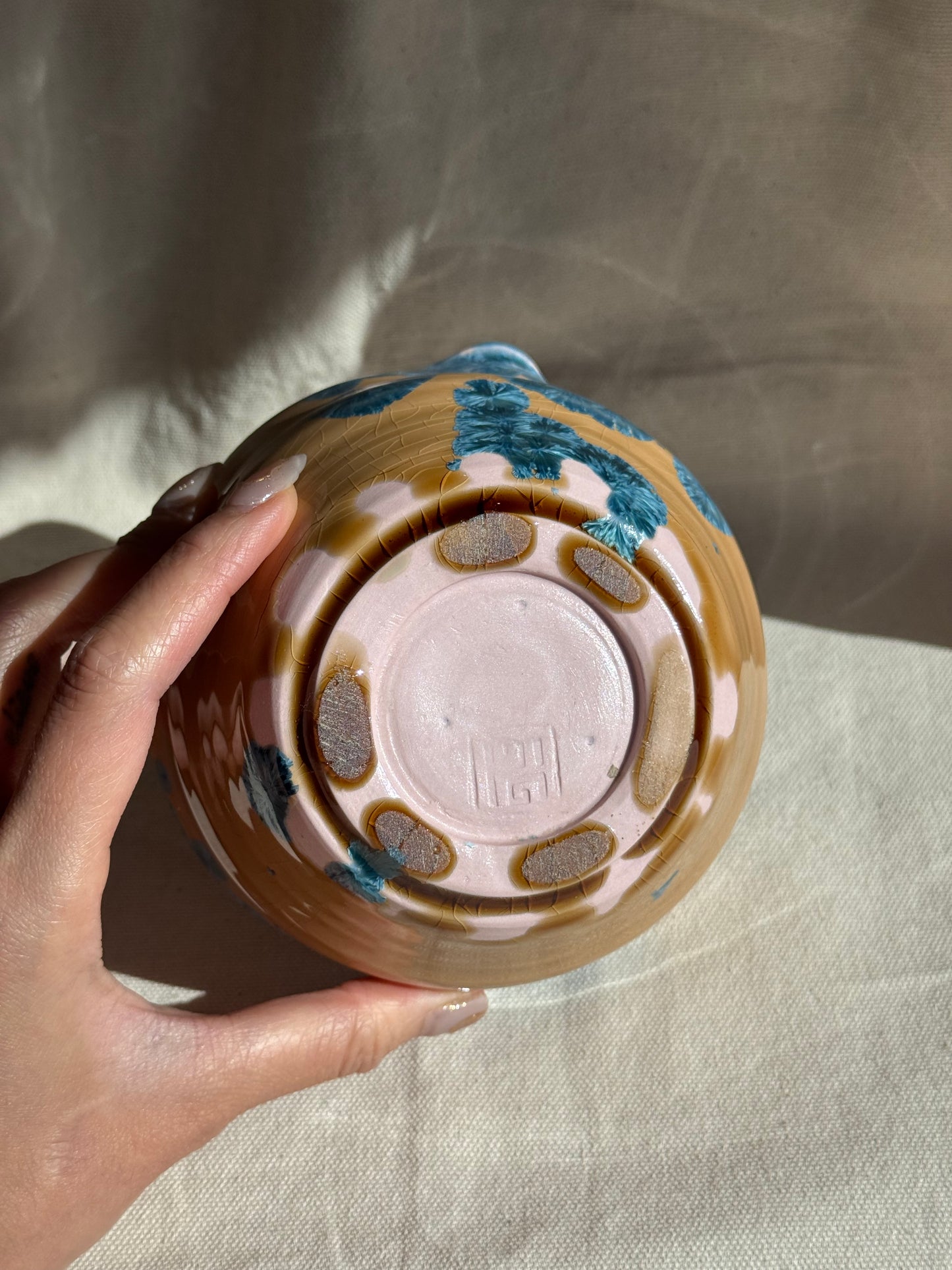 MATCHA BOWL IRREGULAR BROWN BLUE GLAZE KATAKUCHI 🌸