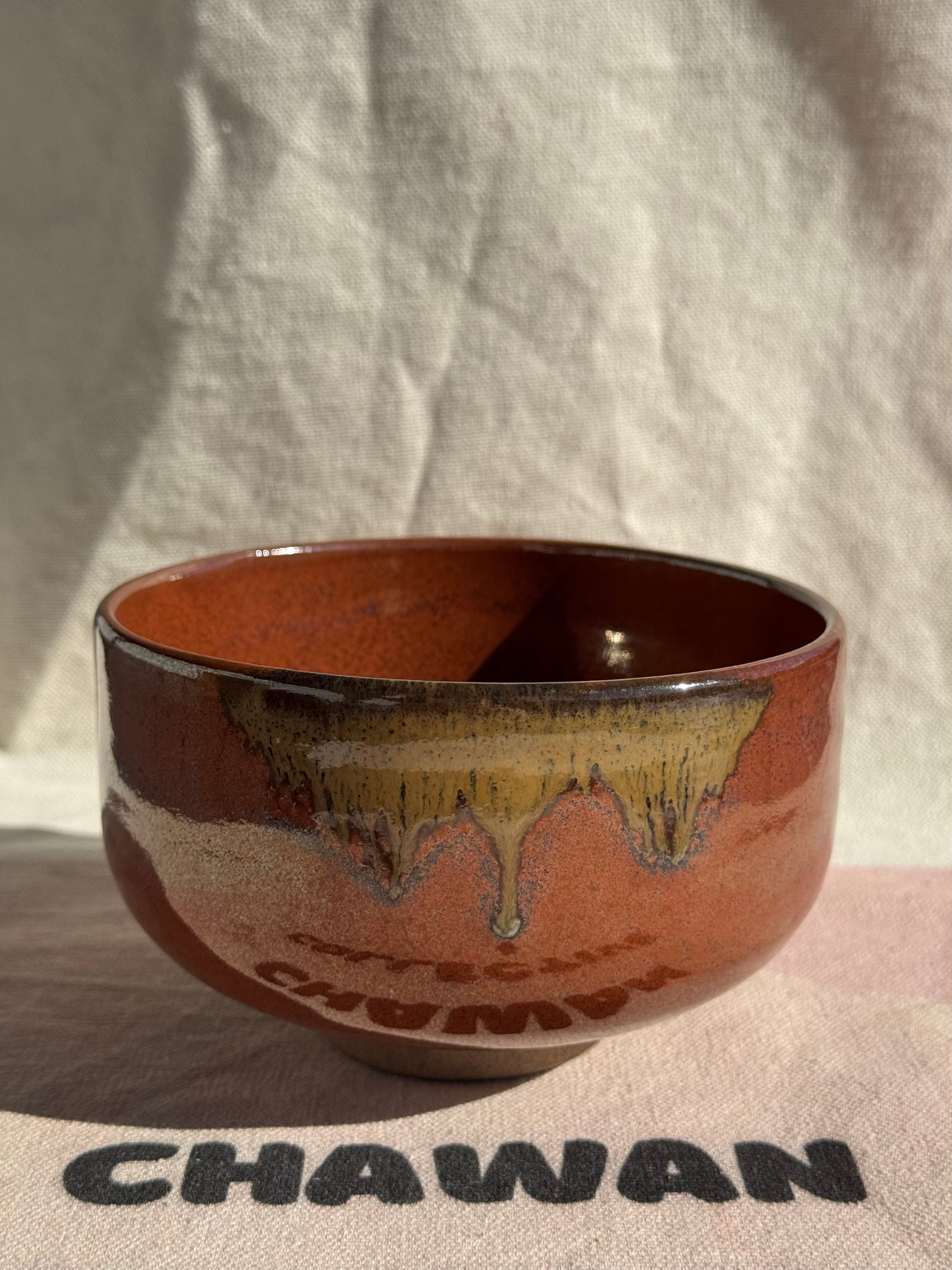 Tea Bowl Brown Beigie Drip Glaze