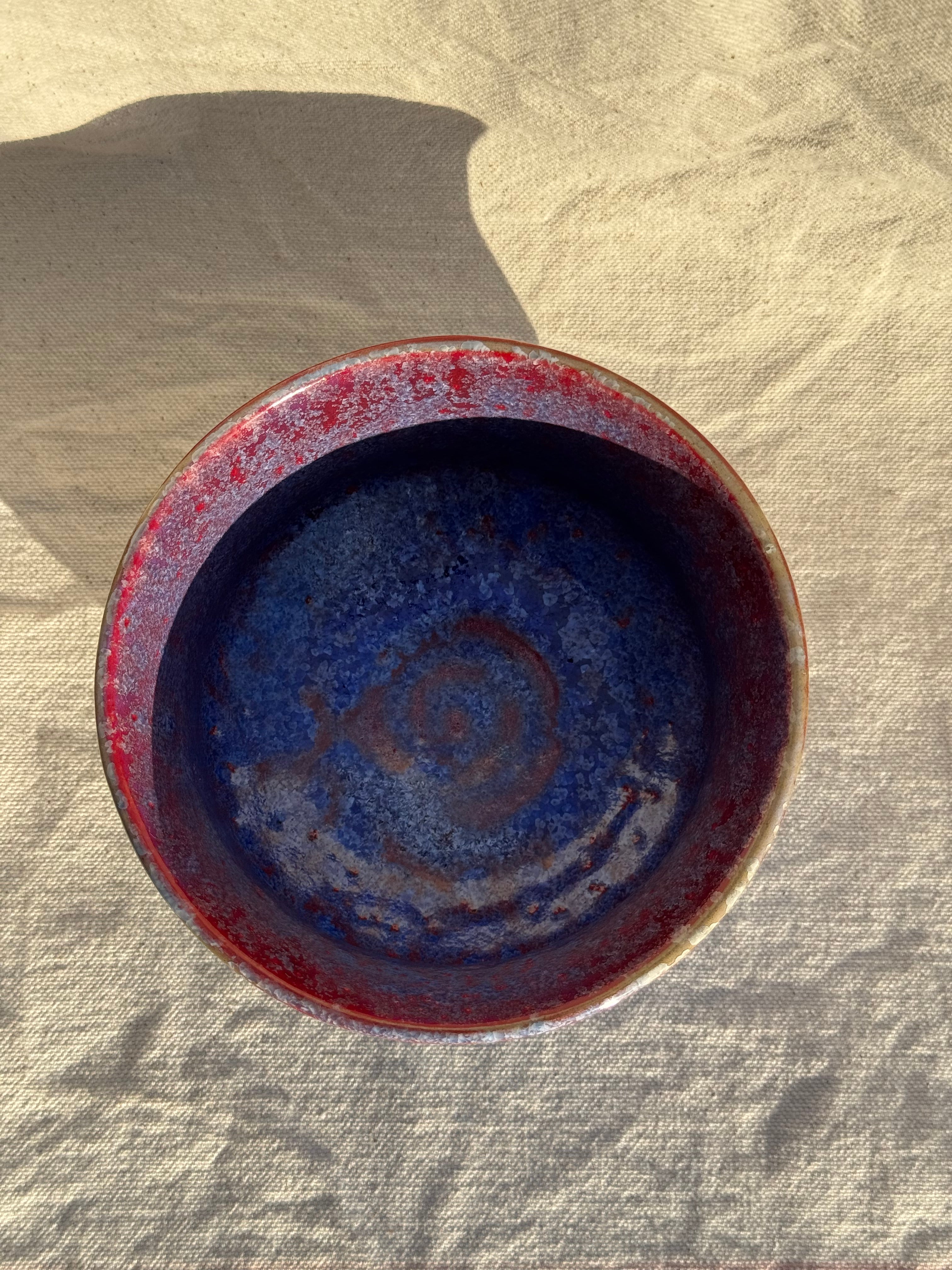 Matcha Bowl Blue Red Glaze Ombre