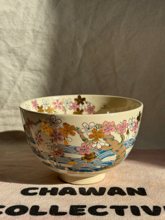 TEA BOWL KYO YAKI SAKURA HANDPAINTED 🌸
