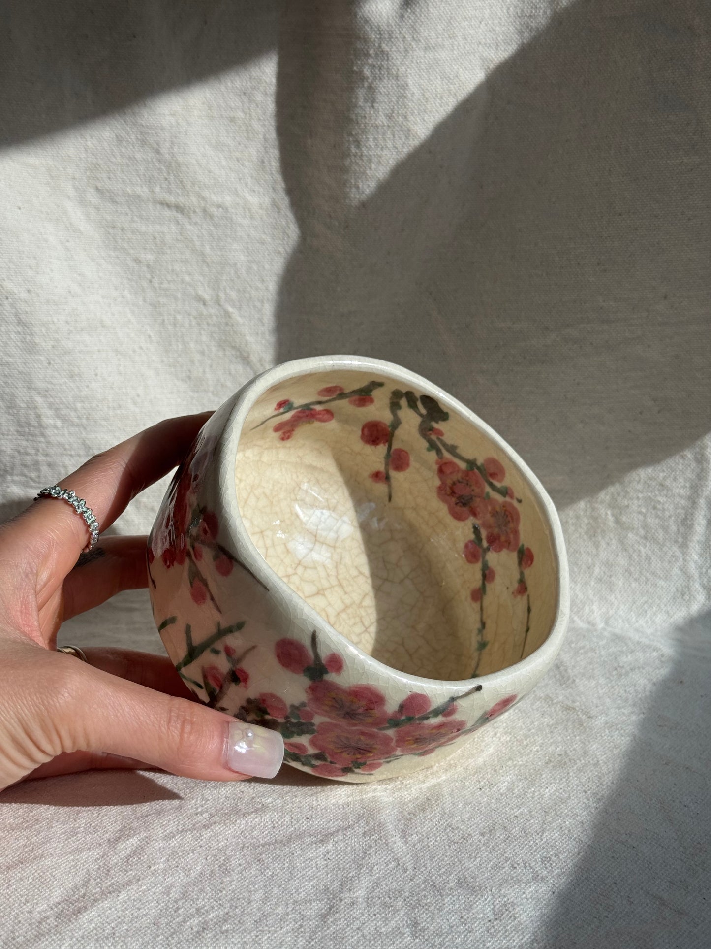 MATCHA BOWL WHITE RAKU WITH CHERRY PLUMS 🌸