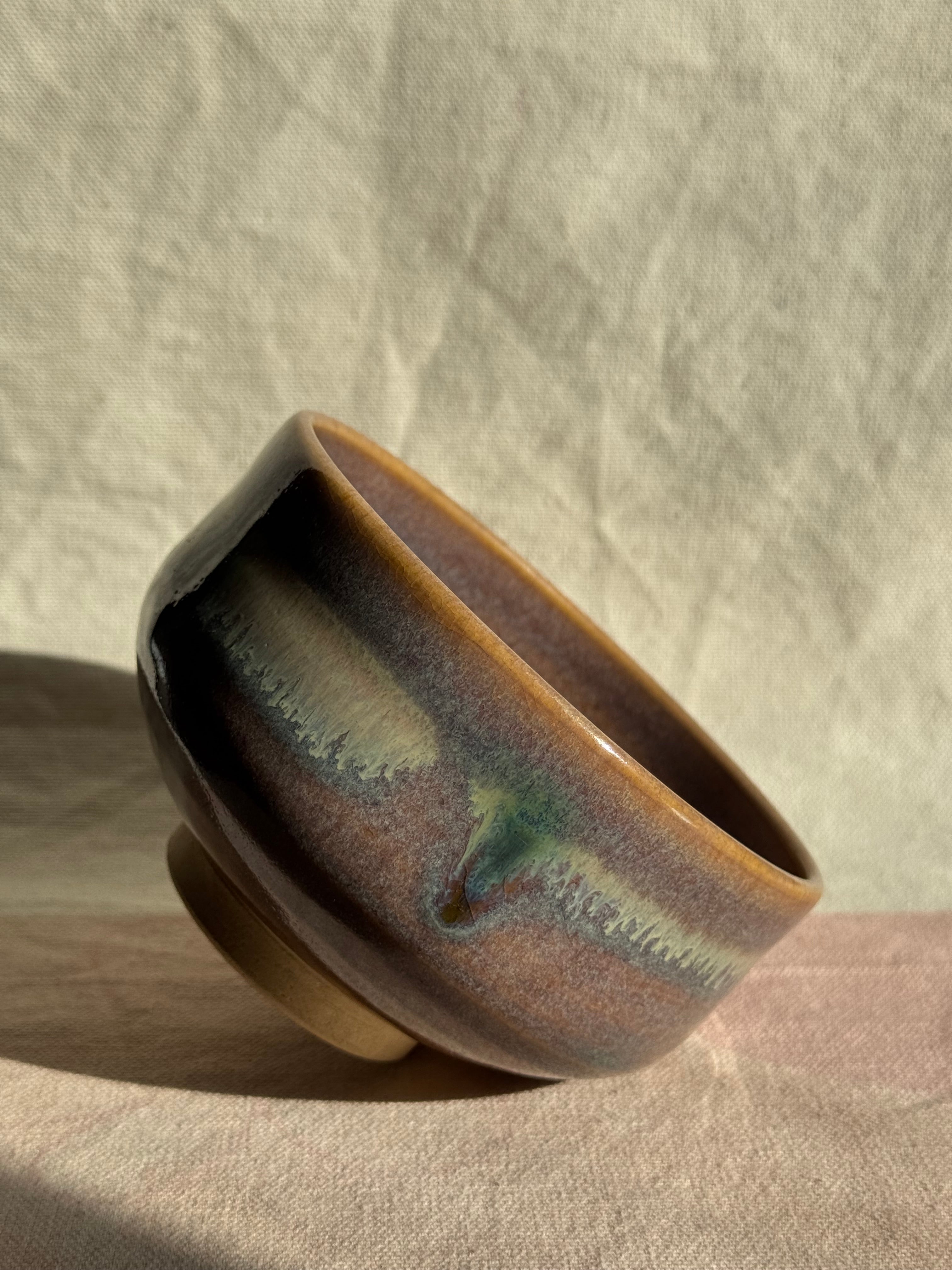 Matcha Tea Bowl Kyo Yaki Purple Ombre