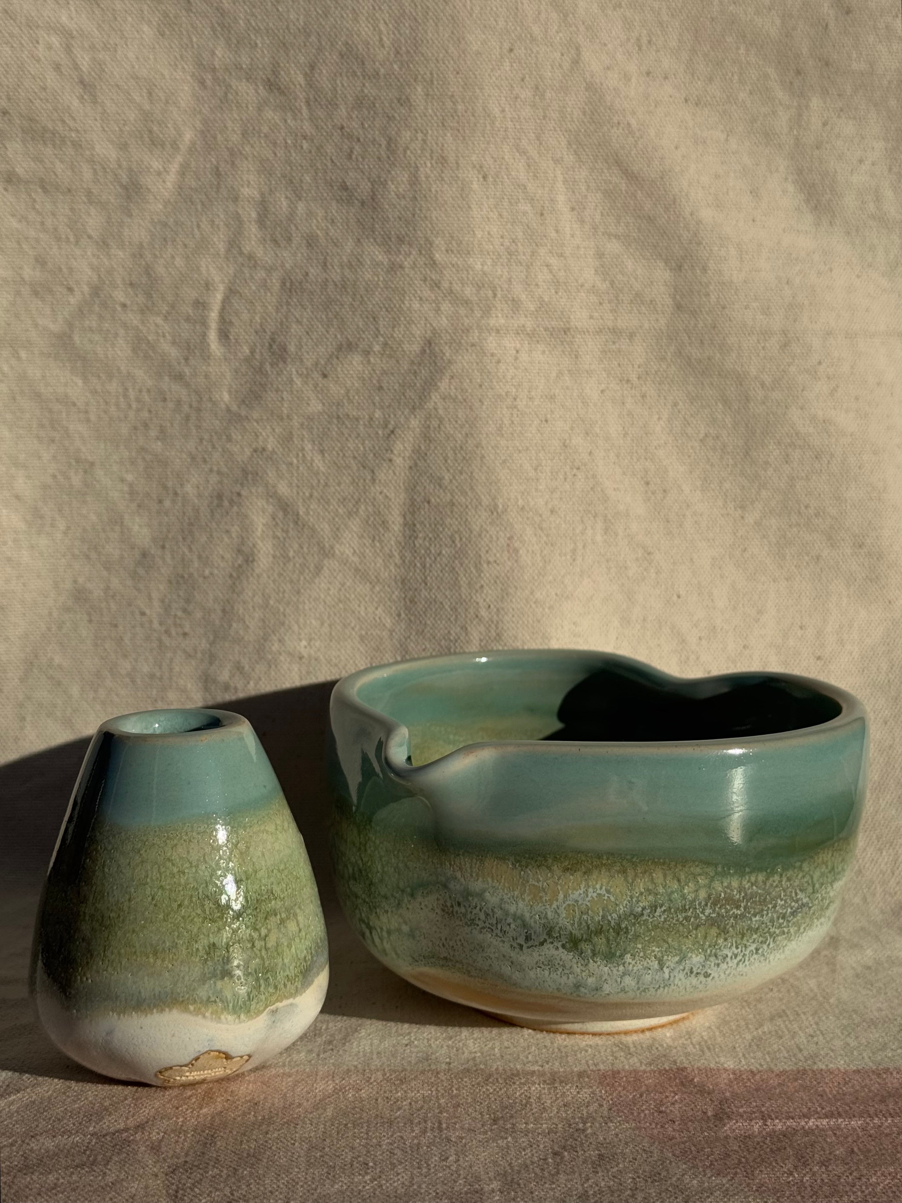 Matcha Bowl CC Full of Love Dripping Green Katakuchi Set - Thumbnail 2