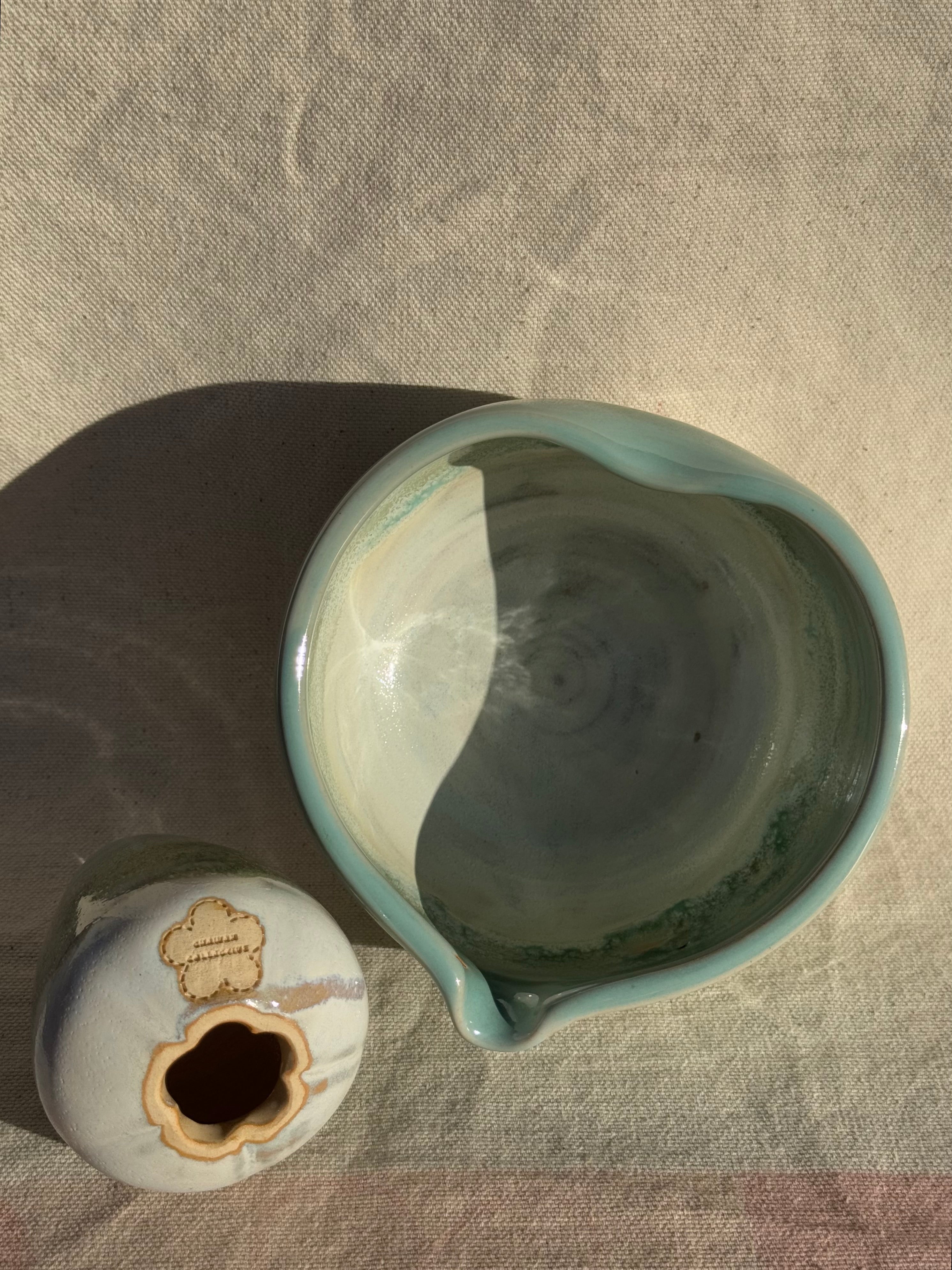 Matcha Bowl CC Full of Love Dripping Green Katakuchi Set - Thumbnail 5