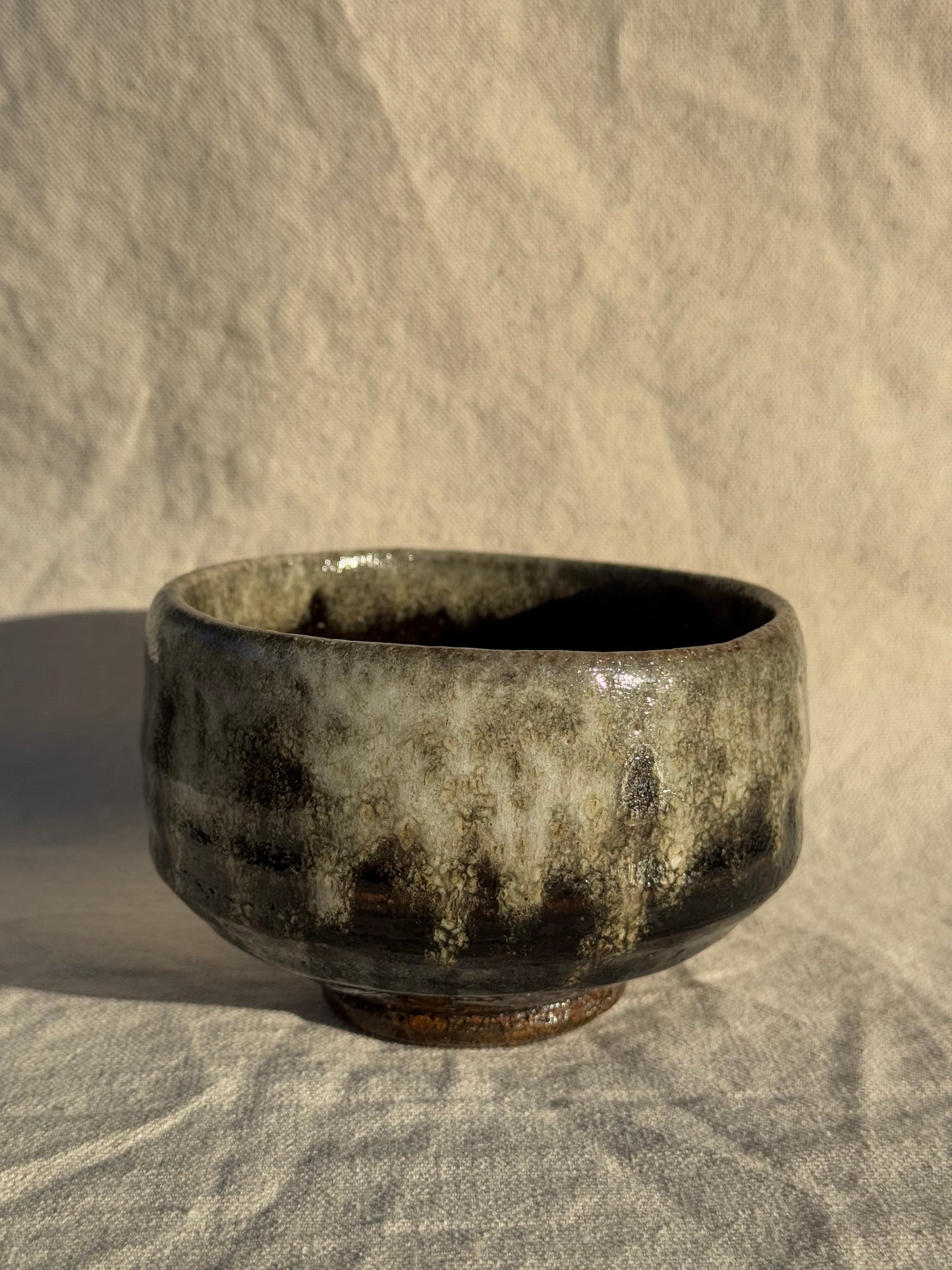 MATCHA TEA BOWL OHI RAKU DRIP GLAZE 🌸