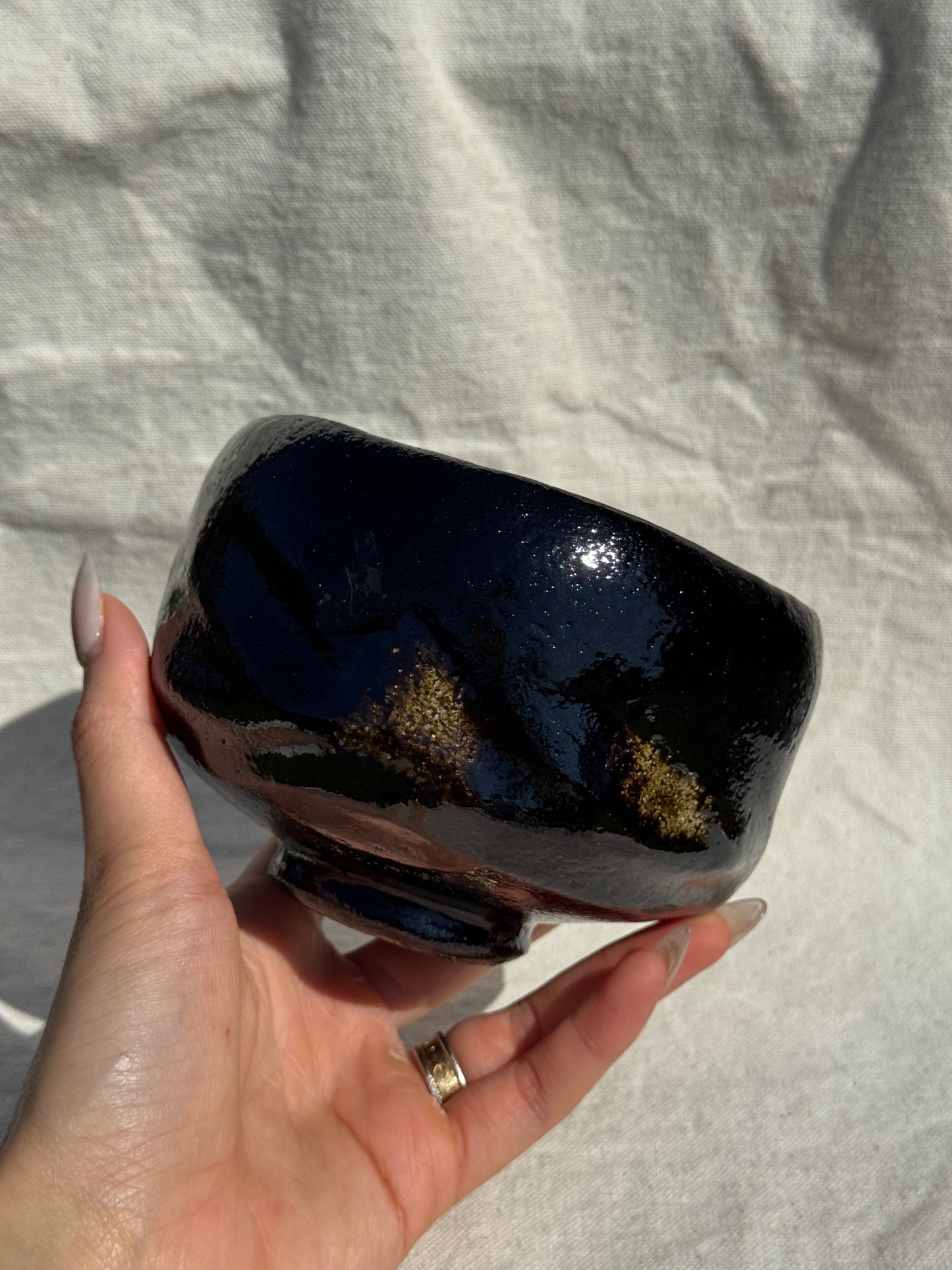 MATCHA BOWL KURO RAKU GOLD SPOTS by SHORAKU SASAKI 🌸