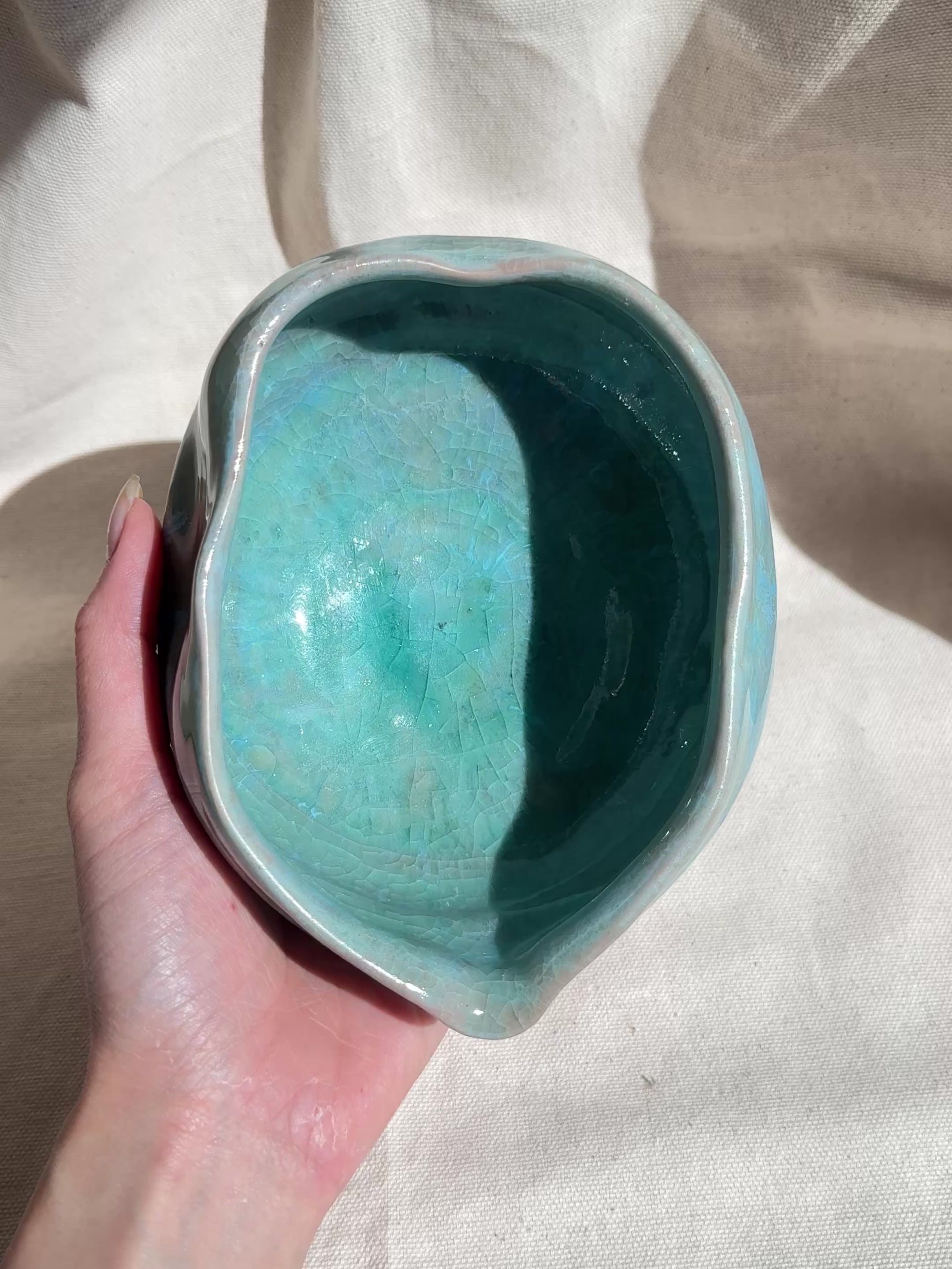 Matcha Bowl Teal Blue Ombre Irregular Katakuchi - Thumbnail 4