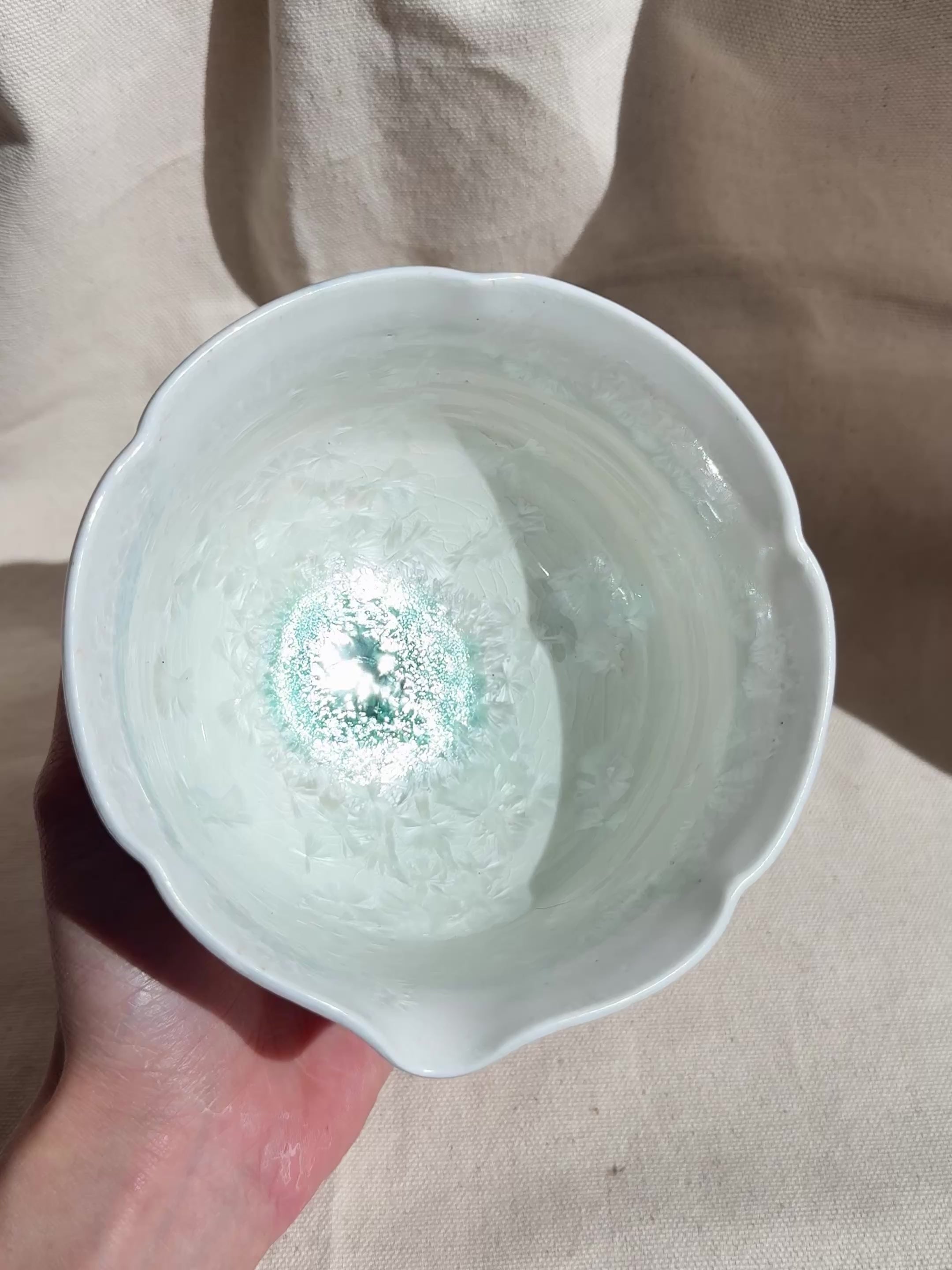 Matcha Bowl White Green Ombre Floral Katakuchi - Thumbnail 2