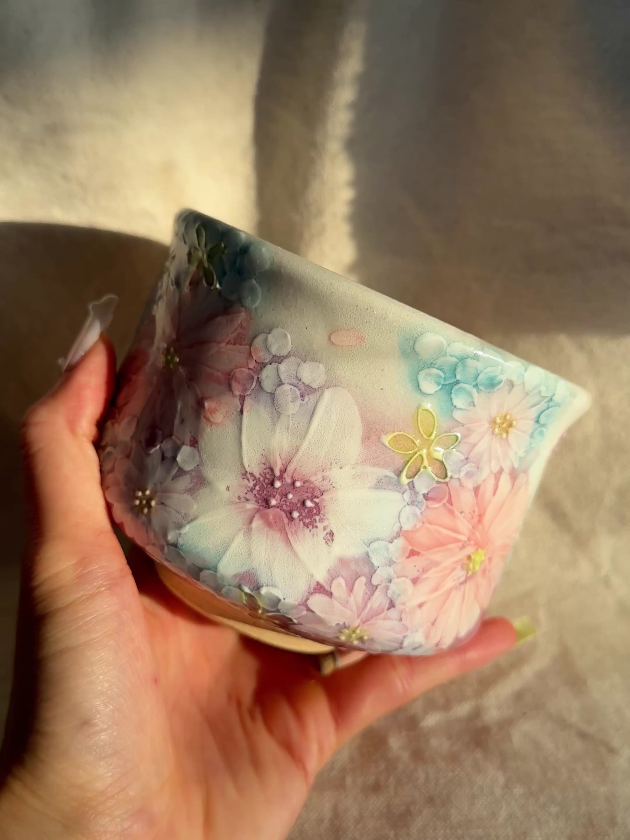 MATCHA BOWL SETO YAKI COLORFUL FLOWERS - Thumbnail 3