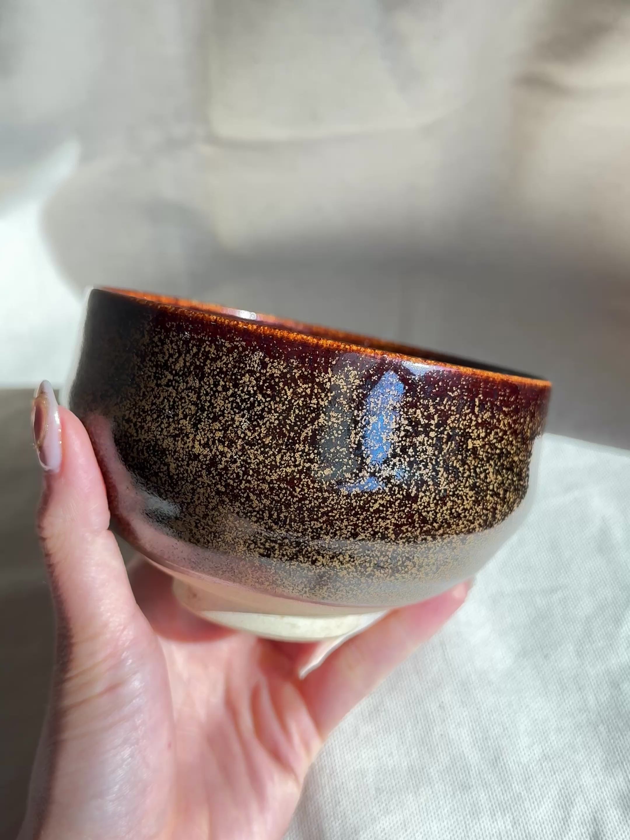 Matcha Bowl Kyo Yaki Golden Brown Glaze - Thumbnail 4