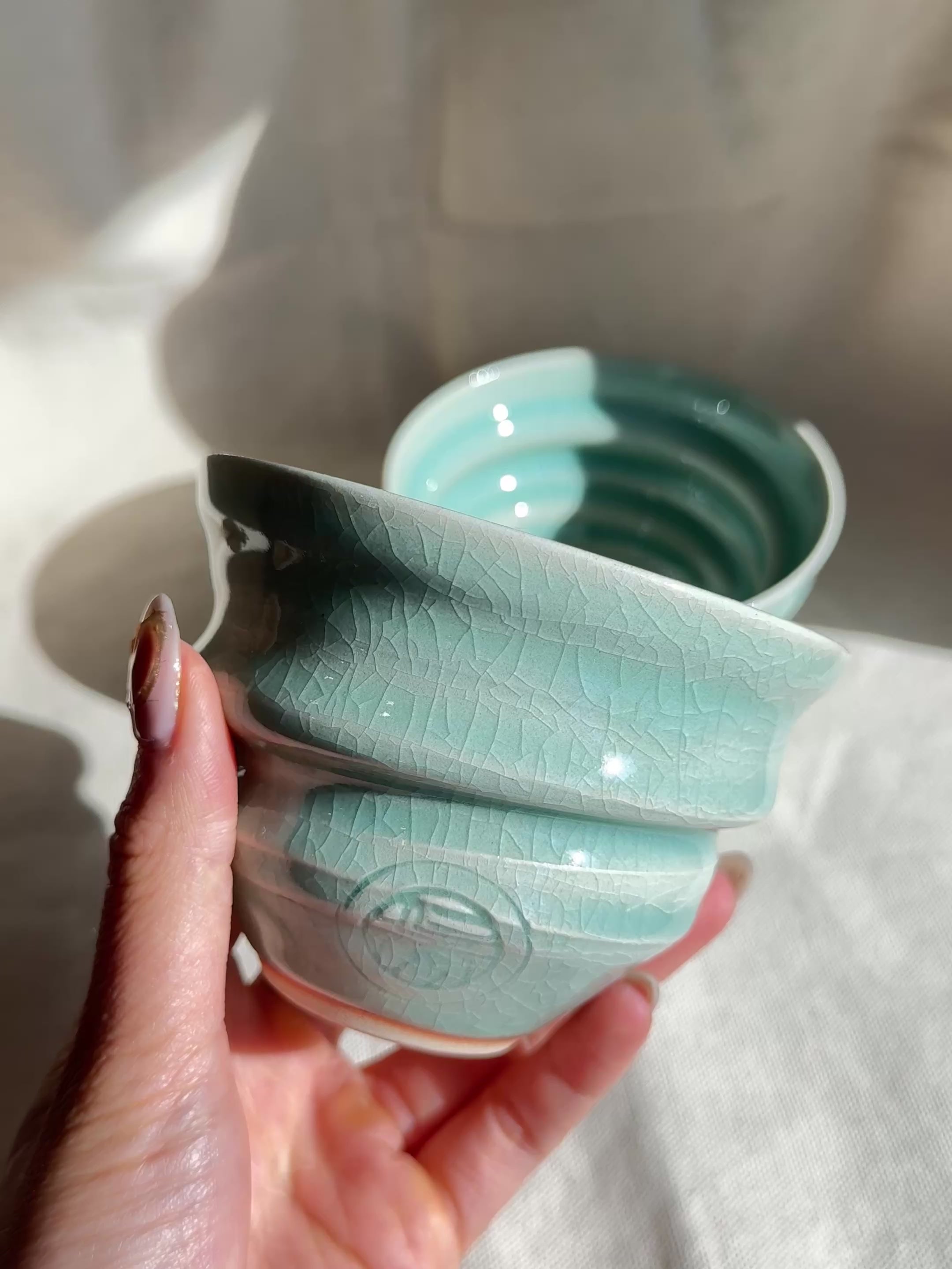 NINSHU CELADON BLUE GLAZE TEA CUPS SET - Thumbnail 3